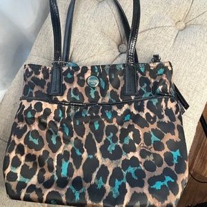Coach teal leopard shoulder bag